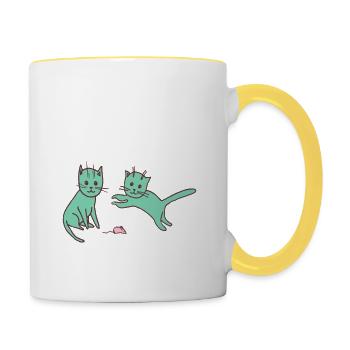 Was ist besser als eine Katze? Geschenk - Tasse zweifarbig - Weiß/Gelb - Rechts