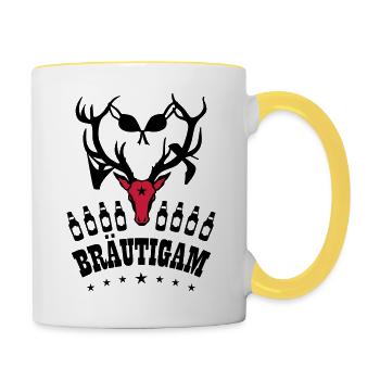 131 Hirsch JGA Bräutigam Bier Party lustig - Tasse zweifarbig - Weiß/Gelb - Rechts