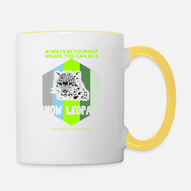 Sei ein Schnee Leopard Geschenk - Tasse zweifarbig - Weiß/Gelb