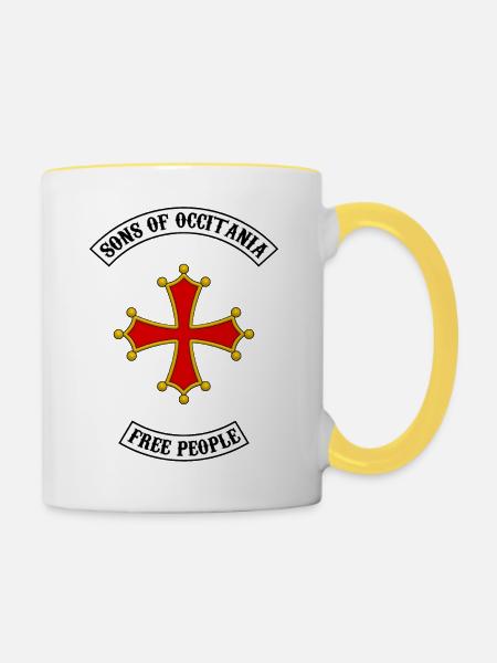 occitania Quer Biker-Design - Tasse zweifarbig - Weiß/Gelb