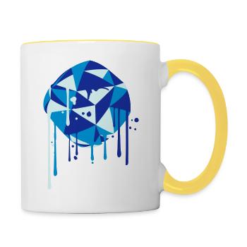 ball art spray graffiti drip round circle blue - Contrasting Mug - white/yellow - Right
