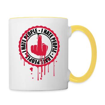 graffiti spray drops stickers stickers fuck you - Contrasting Mug - white/yellow - Right