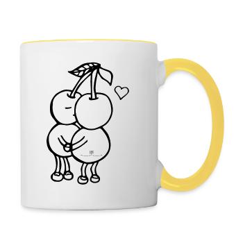 Verliebte Kirschen - Tasse zweifarbig - Weiß/Gelb - Rechts