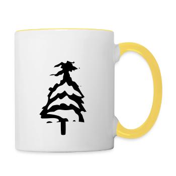 kalt schnee weihnachtsbaum tannenbaum tanne sterne - Tasse zweifarbig - Weiß/Gelb - Rechts