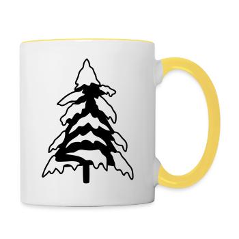 winter kalt schnee weihnachtsbaum tannenbaum tanne - Tasse zweifarbig - Weiß/Gelb - Rechts