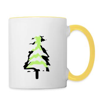 schnee kalt weihnachtsbaum tannenbaum tanne sterne - Tasse zweifarbig - Weiß/Gelb - Rechts