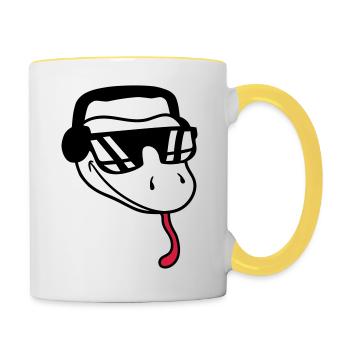 visage cool dj musique fête célébrer lunettes de soleil ko - Mug contrasté - blanc/jaune - Droite