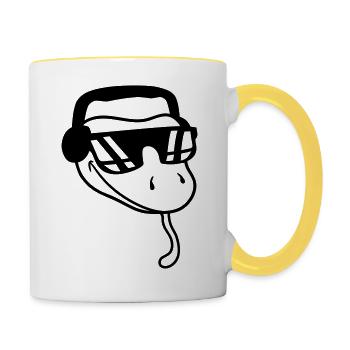 head cool dj music party celebrate sunglasses headphone - Contrasting Mug - white/yellow - Right
