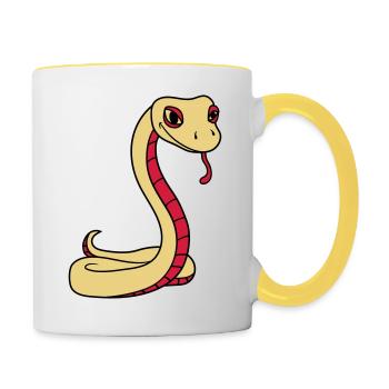 snake face head gecko lizard real reptile - Contrasting Mug - white/yellow - Right