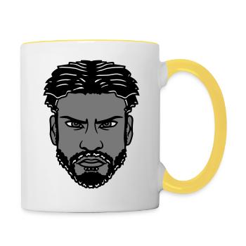 mann gesicht kopf boese junge maennlich ernster bl - Tasse zweifarbig - Weiß/Gelb - Rechts