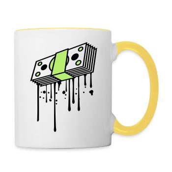 tropfen graffiti geldscheine buendel dollar gettin - Tasse zweifarbig - Weiß/Gelb - Rechts