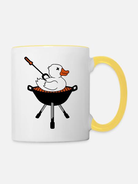 barbecue barbecue cuisson nourriture faim cuisine délicieux chef - Mug contrasté - blanc/jaune