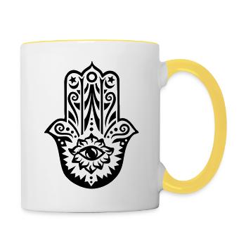 Hamsa Amulet, Hand of Fatima, Divine Protection - Contrasting Mug - white/yellow - Right