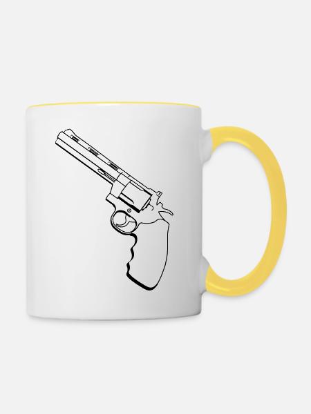 Revolver / Pistole - Tasse zweifarbig - Weiß/Gelb