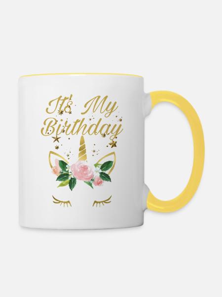 Es ist mein Geburtstag - Tasse zweifarbig - Weiß/Gelb