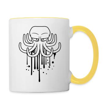 farbe graffiti tinte tropfen spray boeser oktopus - Tasse zweifarbig - Weiß/Gelb - Rechts