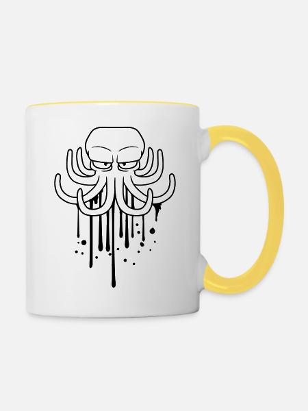 farbe graffiti tinte tropfen spray boeser oktopus - Tasse zweifarbig - Weiß/Gelb