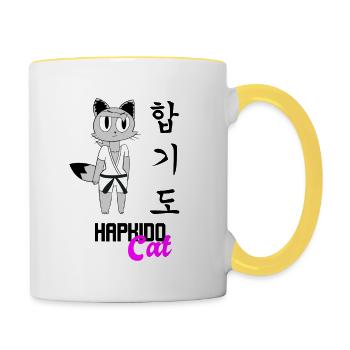 Hapkido Katze - Tasse zweifarbig - Weiß/Gelb - Rechts