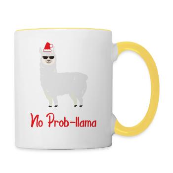 Lama animal with cool No Problama christmas style - Contrasting Mug - white/yellow - Right