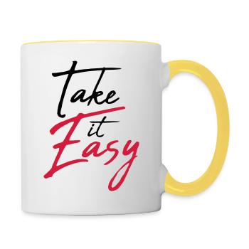 cool cool prenez-le facilement logo design texte chill - Mug contrasté - blanc/jaune - Droite