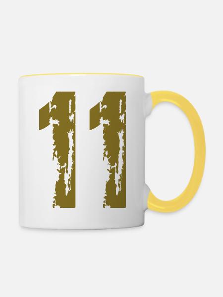 11 - Nummer - Tasse zweifarbig - Weiß/Gelb