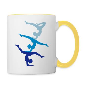 gymnastik turm zirkus team 3 turnerinnen crew freu - Tasse zweifarbig - Weiß/Gelb - Rechts