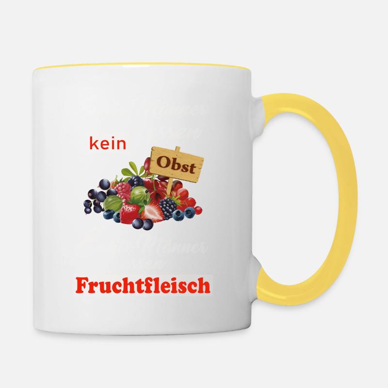 Echte Männer essen kein Obst. Früchte, Geschenk - Tasse zweifarbig - Weiß/Gelb