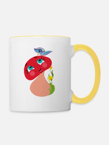Pilz - Tasse zweifarbig - Weiß/Gelb