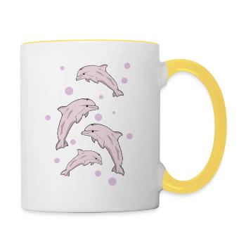 Quatre dauphins, mer - Mug contrasté - blanc/jaune - Droite