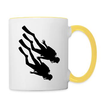 couple love couples 2 amis équipe plongeur club - Mug contrasté - blanc/jaune - Droite