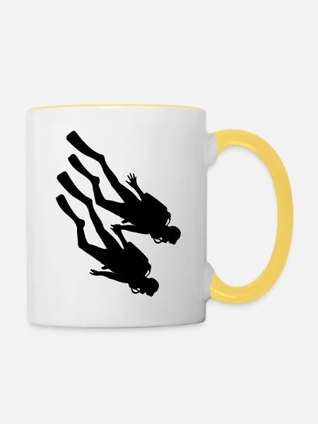 paar liebe paerchen 2 freunde team taucher verein - Tasse zweifarbig - Weiß/Gelb