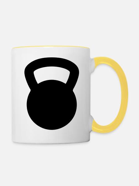 Kettlebell - Tasse zweifarbig - Weiß/Gelb