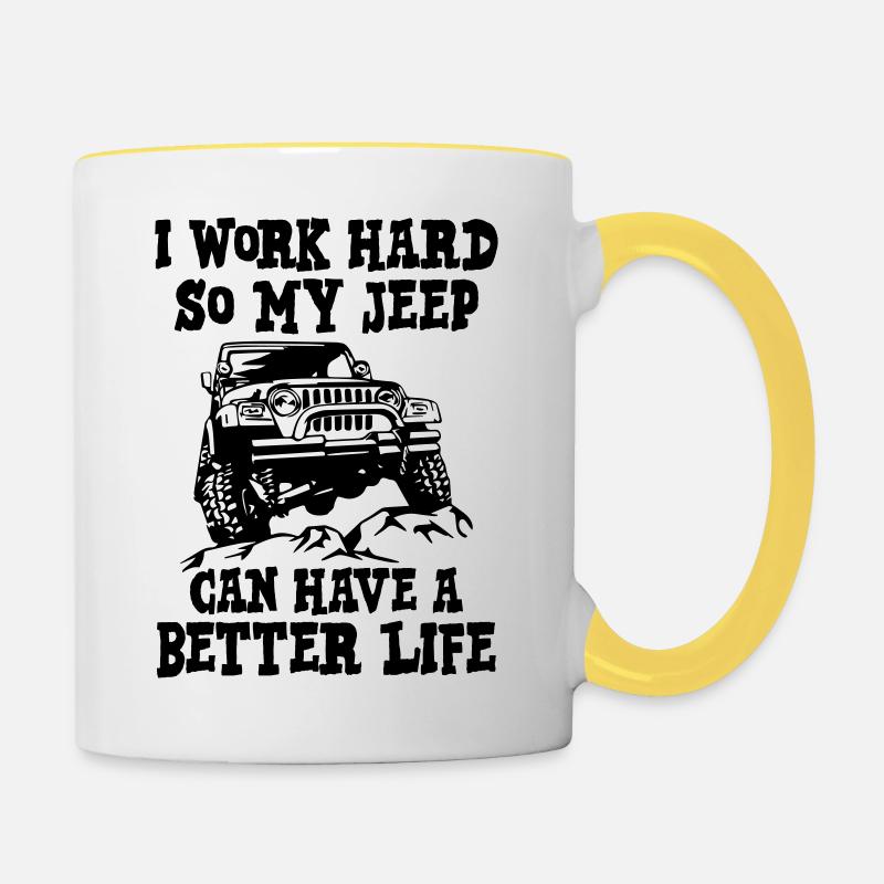 Je travaillerai si ma jeep - Mug contrasté - blanc/jaune