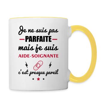 pas parfaite aide-soignante;cadeau aide soignante - Mug contrasté - blanc/jaune - Droite