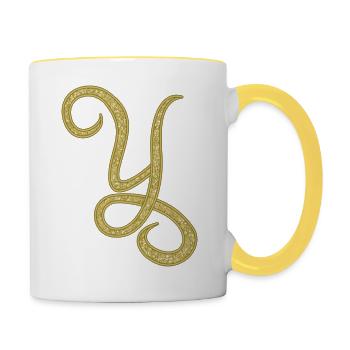 Alphabet Y - gold, letter, alphabet, monogram - Tasse zweifarbig - Weiß/Gelb - Rechts