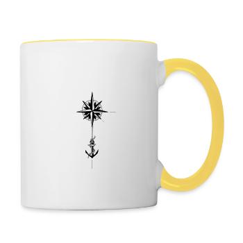Windrose - Kompass - Tinte - Tasse zweifarbig - Weiß/Gelb - Rechts