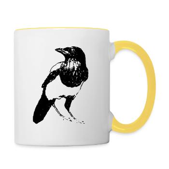 Elster Vogel | Magpie Bird - Tasse zweifarbig - Weiß/Gelb - Rechts