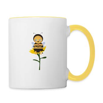 Cute Bumble Bee on a sunflower - Contrasting Mug - white/yellow - Right