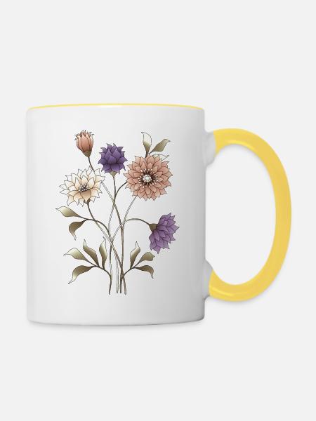 Blumen - Tasse zweifarbig - Weiß/Gelb