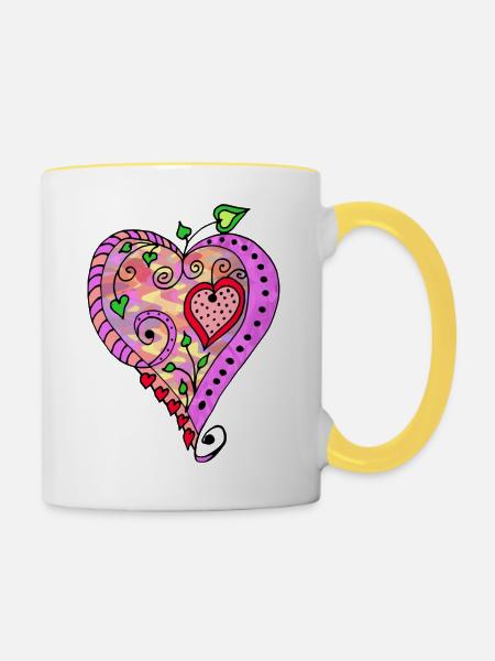 Herz - Tasse zweifarbig - Weiß/Gelb