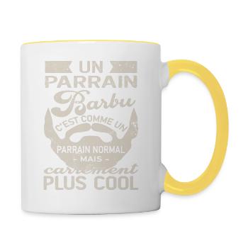 Un parrain barbu c'est comme un parrain normal - Mug contrasté - blanc/jaune - Droite