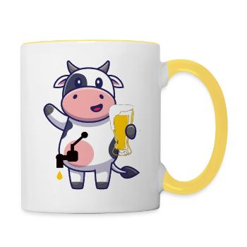 Cow gives beer - Contrasting Mug - white/yellow - Right
