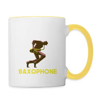 je peux pas j'ai saxophone - Mug contrasté - blanc/jaune - Droite