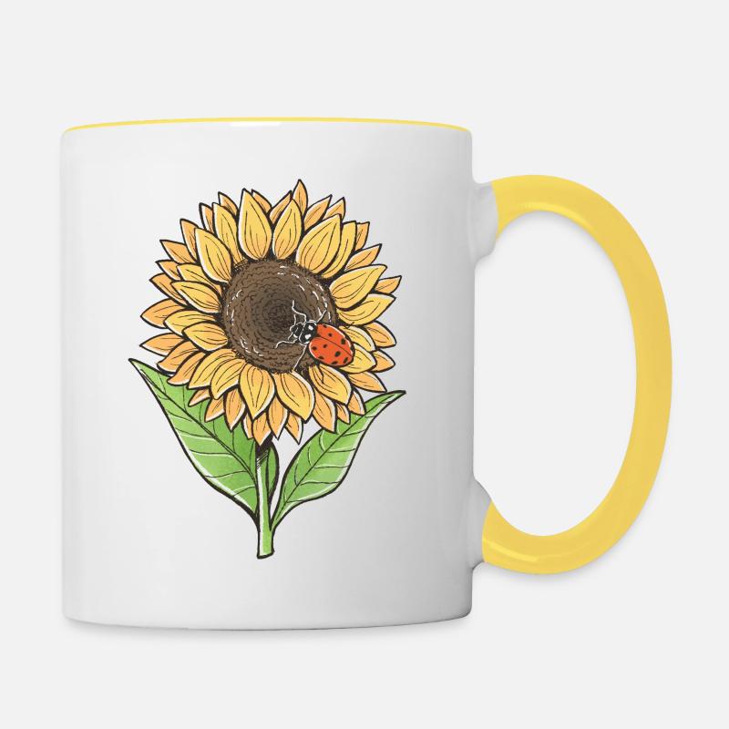 Sonnenblumen und Marienkäfer - Tasse zweifarbig - Weiß/Gelb