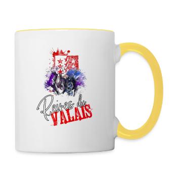 Vache d'hérens, eringer, drapeau du Valais - Mug contrasté - blanc/jaune - Droite