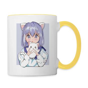Kawaii Anime chat Neko Manga Japonais Otaku - Mug contrasté - blanc/jaune - Droite
