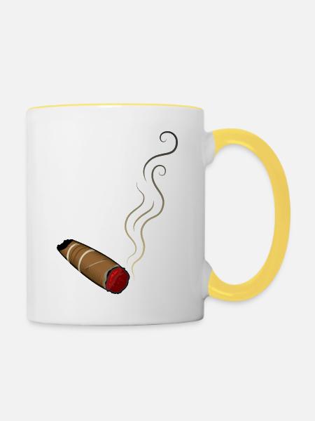 Zigarre raucht Rauchen - Tasse zweifarbig - Weiß/Gelb