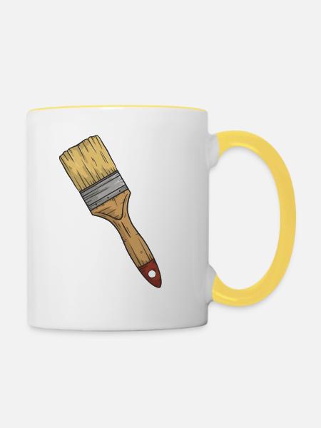 Pinsel - Tasse zweifarbig - Weiß/Gelb