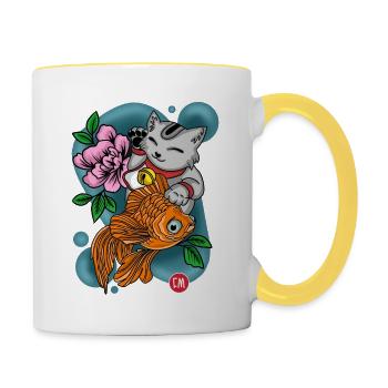 maneki neko - Tasse zweifarbig - Weiß/Gelb - Rechts
