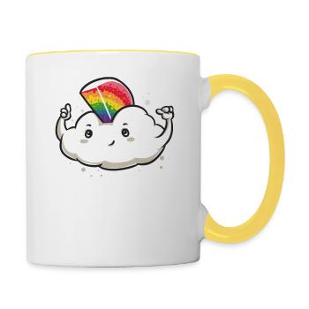 Rainbow cloud creative gift funny power - Contrasting Mug - white/yellow - Right